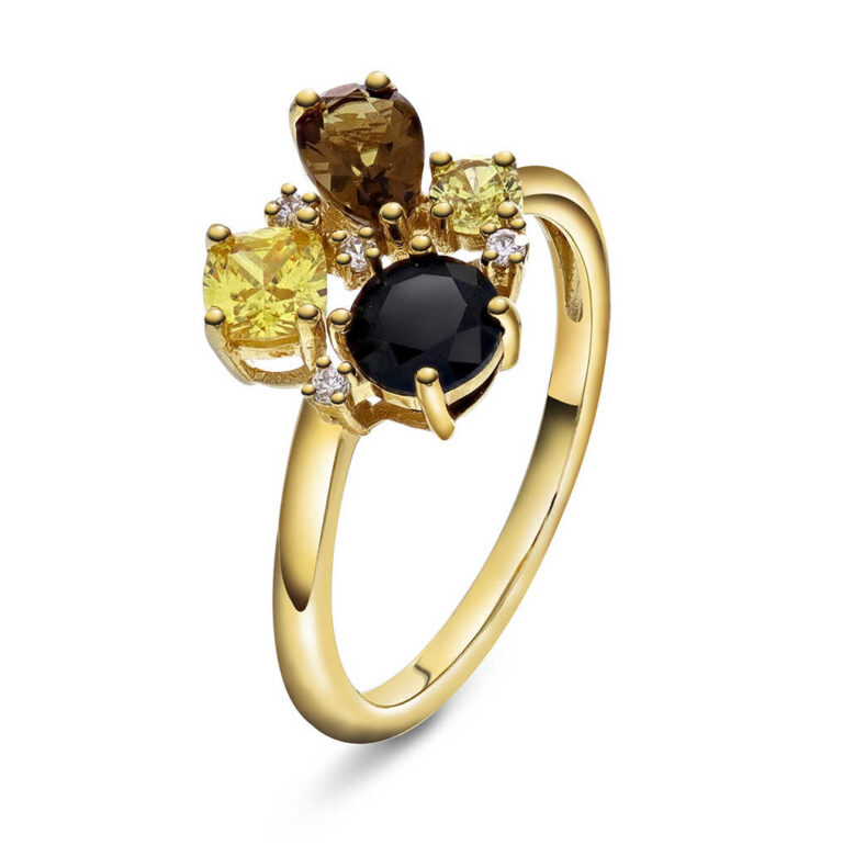 Pan "Glam" ring i forgylt sølv med c.zirkonia i gylne toner