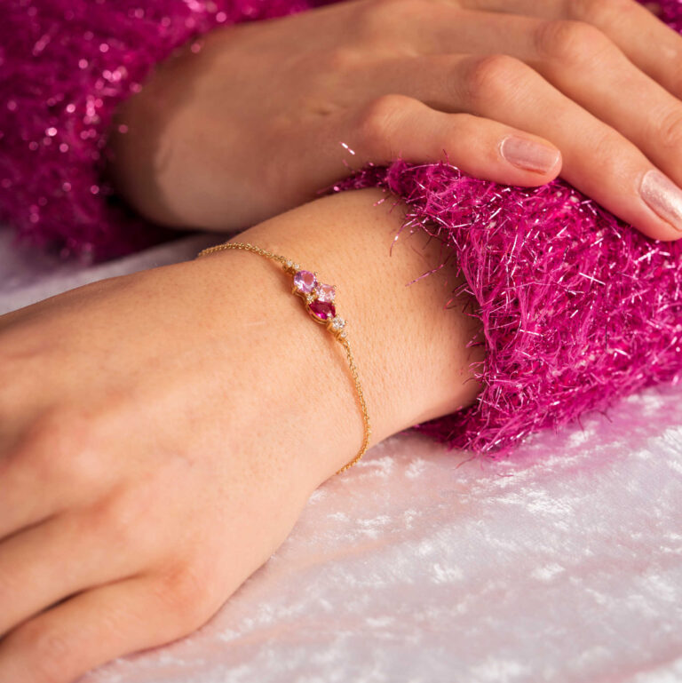 Armbånd "Glam" i forgylt sølv med c.zirkonia i rosa toner