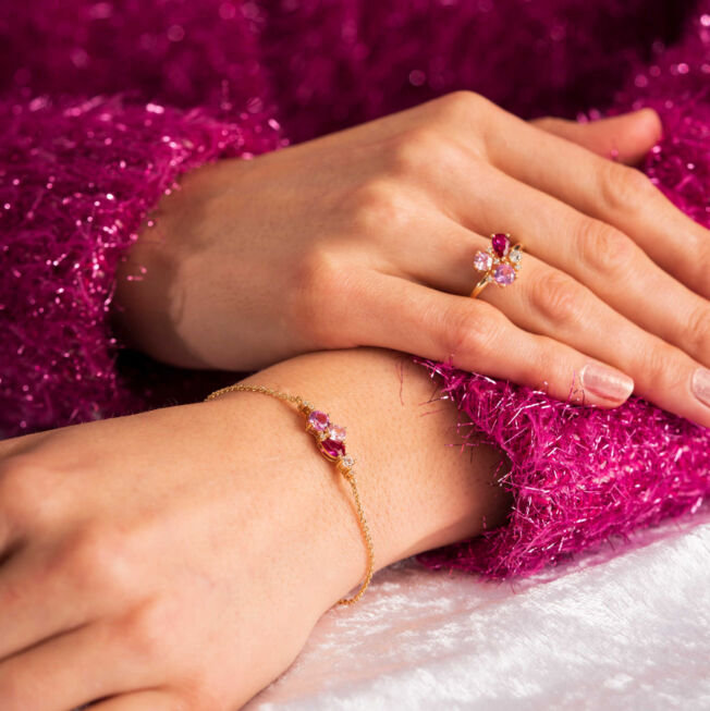 Armbånd "Glam" i forgylt sølv med c.zirkonia i rosa toner