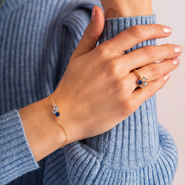 Armbånd "Glam" i forgylt sølv med c.zirkonia i blå toner