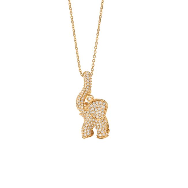 A1384-402_C0070-402_ OLE LYNGGAARD COPENHAGEN Elefant charms i gult gull paveert med diamanter