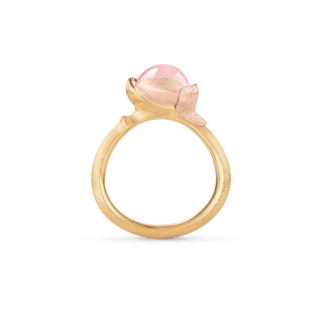 Lotus ring nr 1 i 18 k gult gull med rosenkvarts