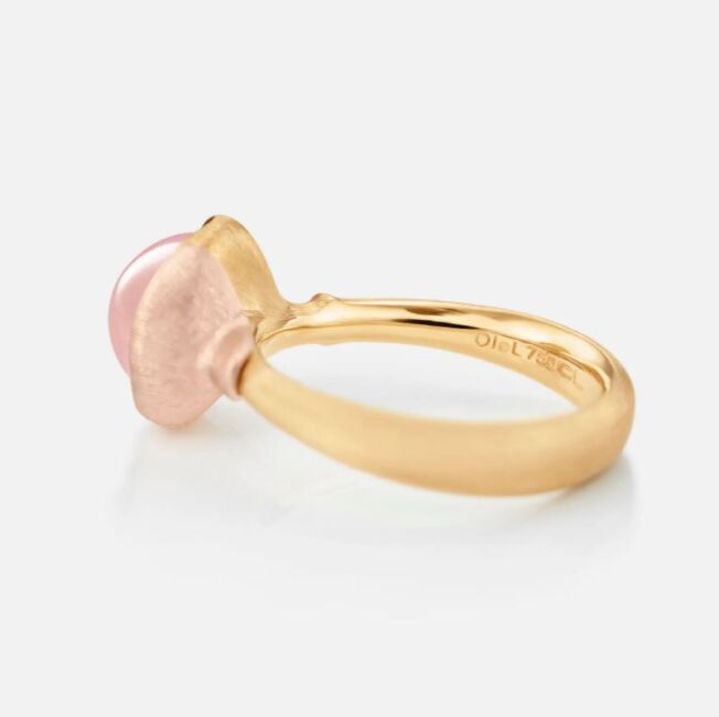 Lotus ring nr 1 i 18 k gult gull med rosenkvarts