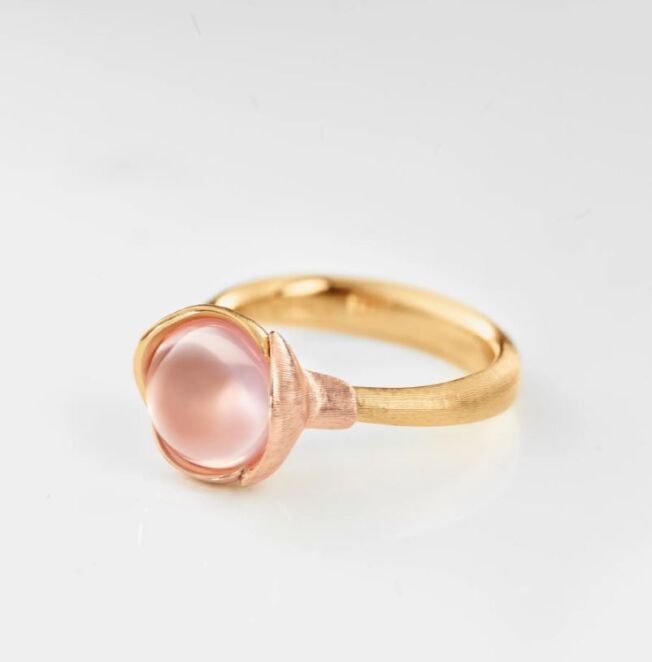 Lotus ring nr 1 i 18 k gult gull med rosenkvarts
