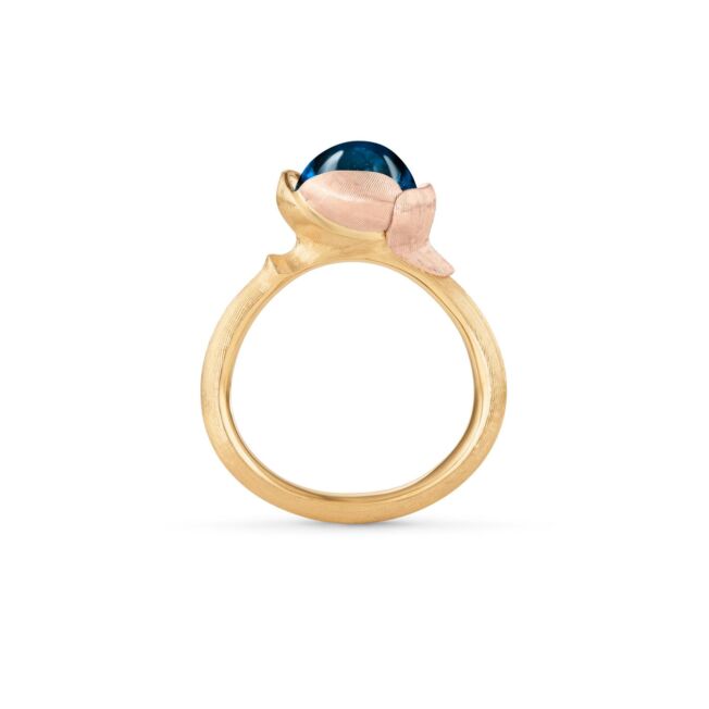 Lotus ring nr 1 i 18 k gult gull med London blå topas