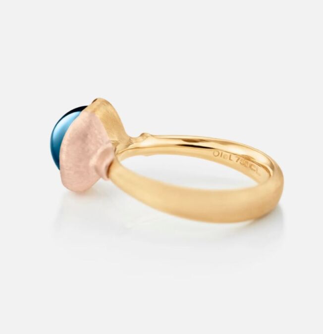 Lotus ring nr 1 i 18 k gult gull med London blå topas