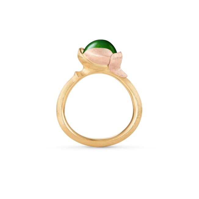 Lotus ring nr 1 i 18 k gult gull med grønn serpentin