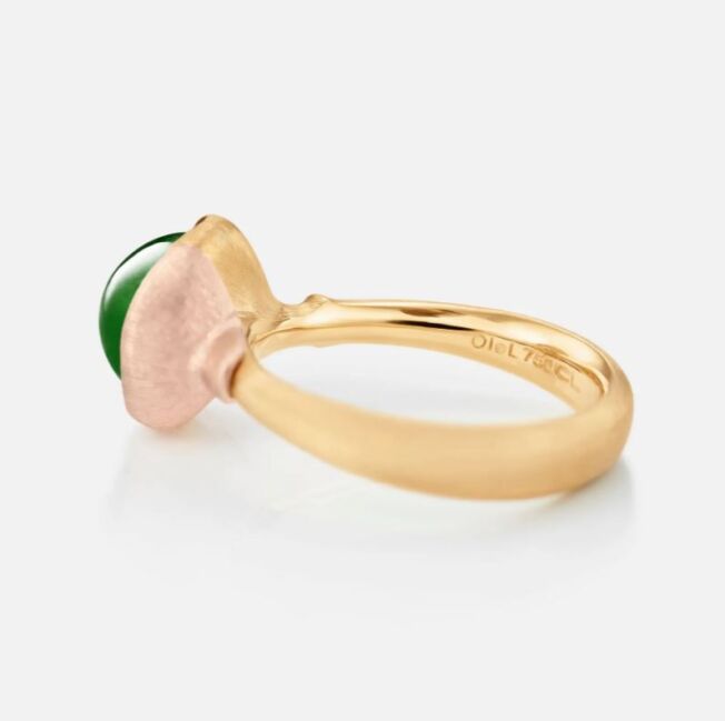 Lotus ring nr 1 i 18 k gult gull med grønn serpentin