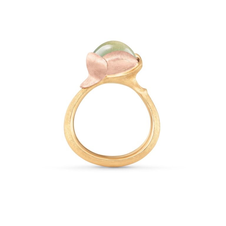 OLE LYNGGAARD COPENHAGEN Lotus ring 2 med akvamarin i gult gull