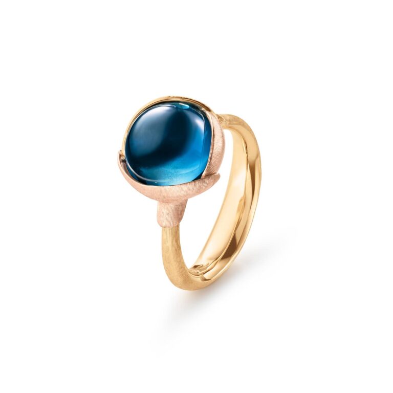 OLE LYNGGAARD COPENHAGEN Lotus ring 2 i gult gull med London Blue topas