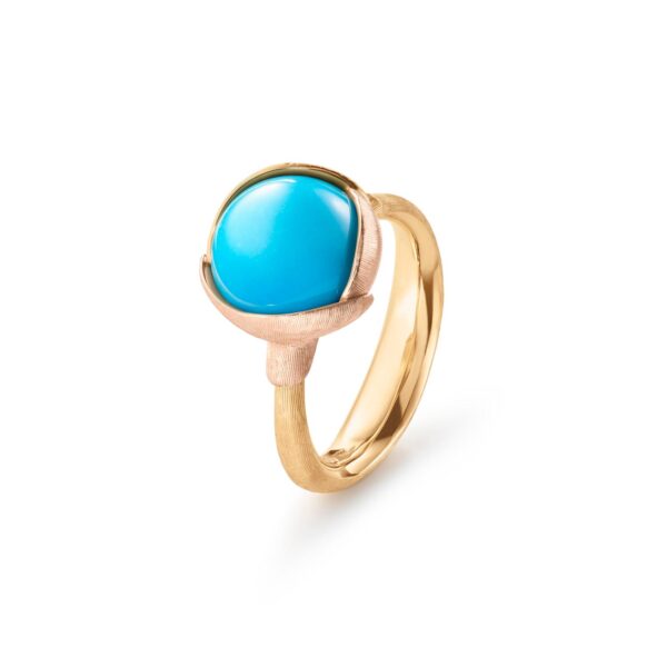 OLE LYNGGAARD COPENHAGEN  Lotus ring  2 i gult gull med Turkis