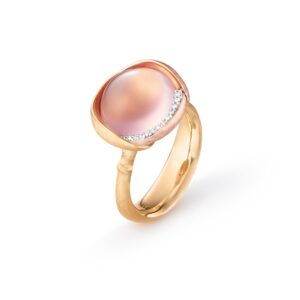 OLE LYNGGAARD COPENHAGEN Lotus 3 ring i gult gull med rosenkvarts