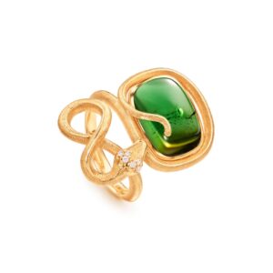 OLE LYNGGAARD COPENHAGEN  Snakes ring i gult gull med grønn turmalin og diamanter