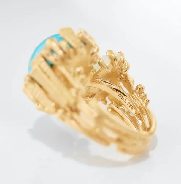 OLE LYNGGAARD COPENHAGEN BoHo ring double i gult gull med opal og turkis