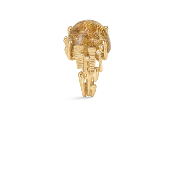 OLE LYNGGAARD COPENHAGEN BoHo ring large i gult gull med rutilkvarts