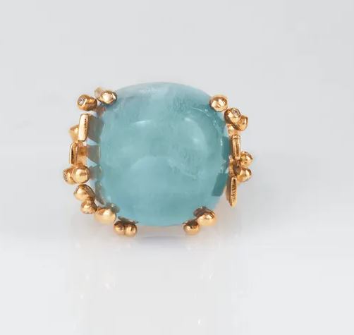 OLE LYNGGAARD COPENHAGEN BoHo ring large i gult gull med blå-grønn akvamarin