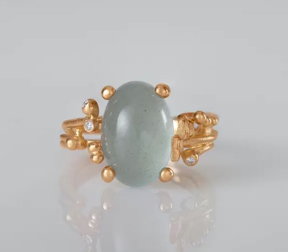 OLE LYNGGAARD COPENHAGEN BoHo ring small i gult gull med akvamarin
