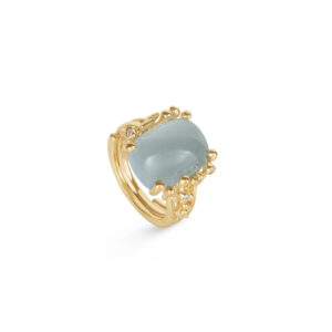 OLE LYNGGAARD COPENHAGEN BoHo ring medium i gult gull med akvamarin