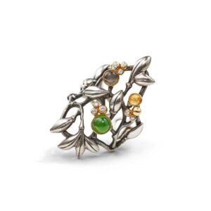 OLE LYNGGAARD COPENHAGEN Silver forest ring i sølv og gull med serpentin, månesten og rutilkvarts