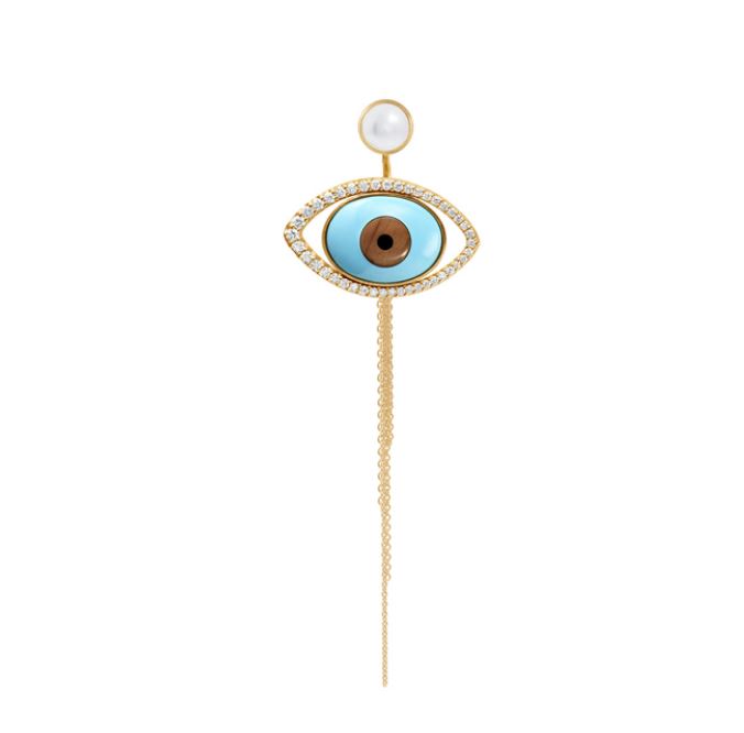 OLE LYNGGAARD COPENHAGEN  Evil Eye øreanheng til ørepynt i gull med turkis og diamanter