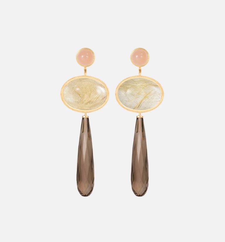 OLE LYNGGAARD COPENHAGEN Lotus ørepynt i gult gull med blush månesten