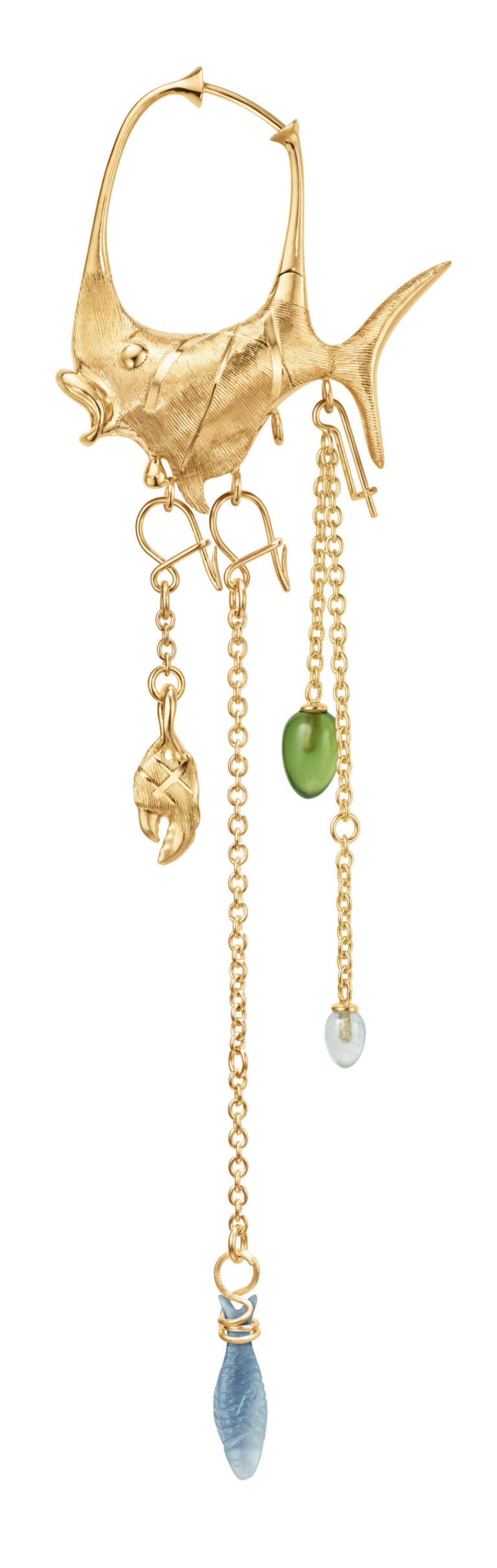 OLE LYNGGAARD COPENHAGEN  Young fish earring pendant øreanheng i gult gull med akvamarin