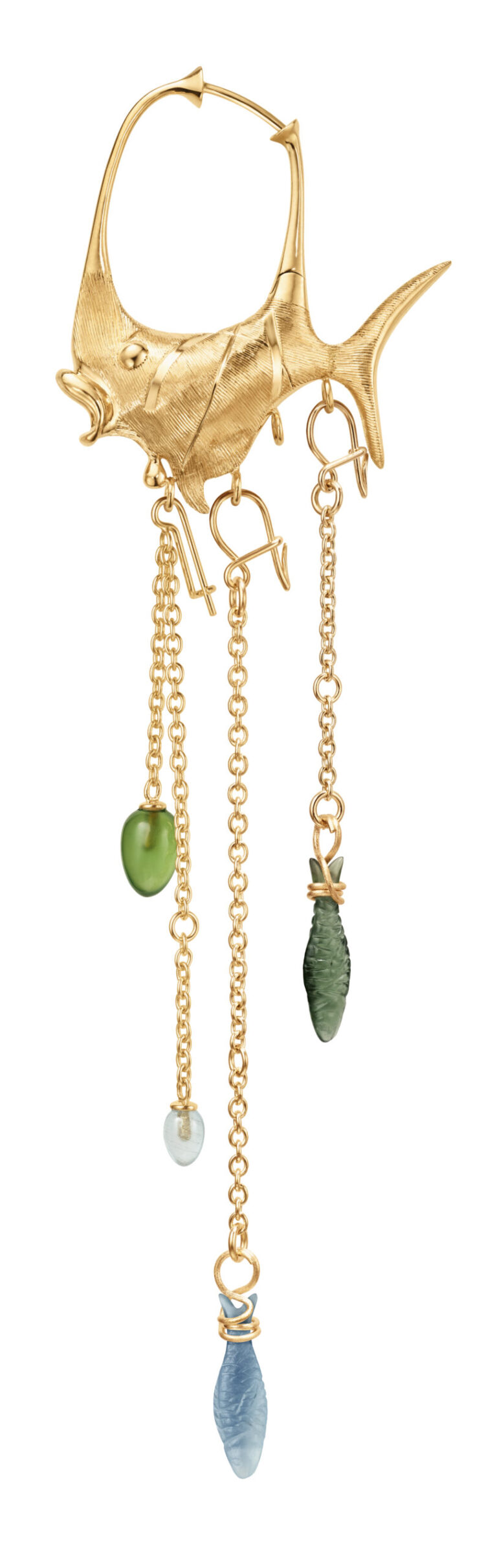 OLE LYNGGAARD COPENHAGEN Young fish earring pendant øreanheng i gult gull med serpentin
