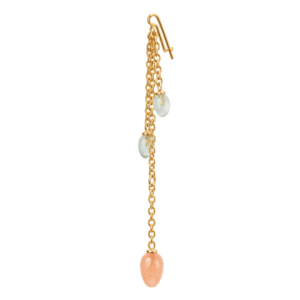 OLE LYNGGAARD COPENHAGEN Young fish earring pendant i gult gull med blush månesten og akvamariner