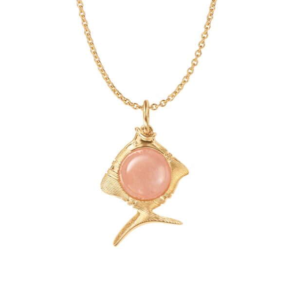 OLE LYNGGAARD COPENHAGEN Young fish pendant i gult gull med blush månesten