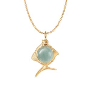 OLE LYNGGAARD COPENHAGEN Young fish pendant i gult gull med akvamarin