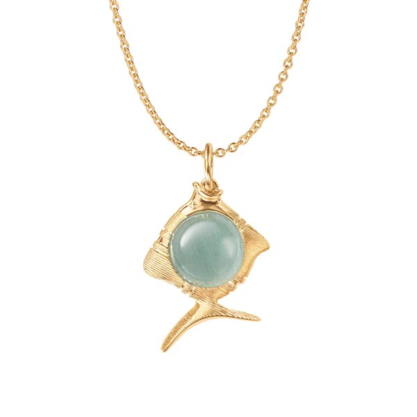 OLE LYNGGAARD COPENHAGEN Young fish pendant i gult gull med akvamarin