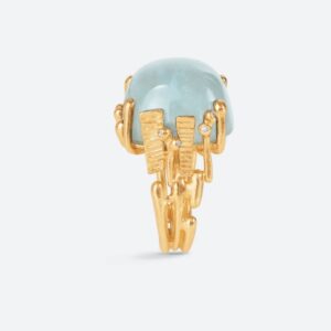 OLE LYNGGAARD COPENHAGEN BoHo ring large i gult gull med blå-grønn akvamarin