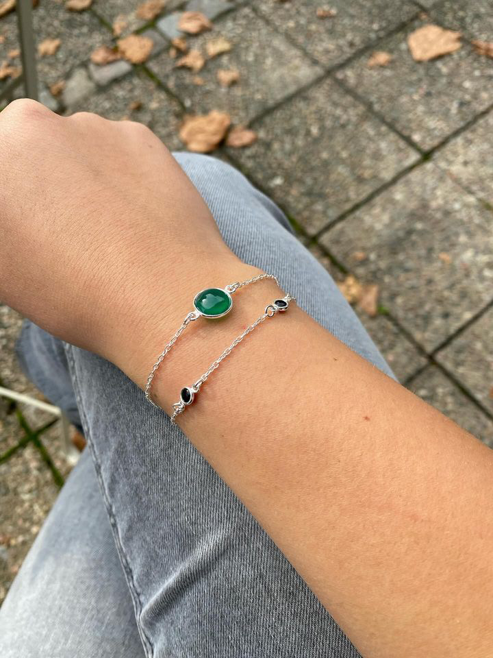 Susanne Friis Bjørner armbånd i sølv med grønn agat