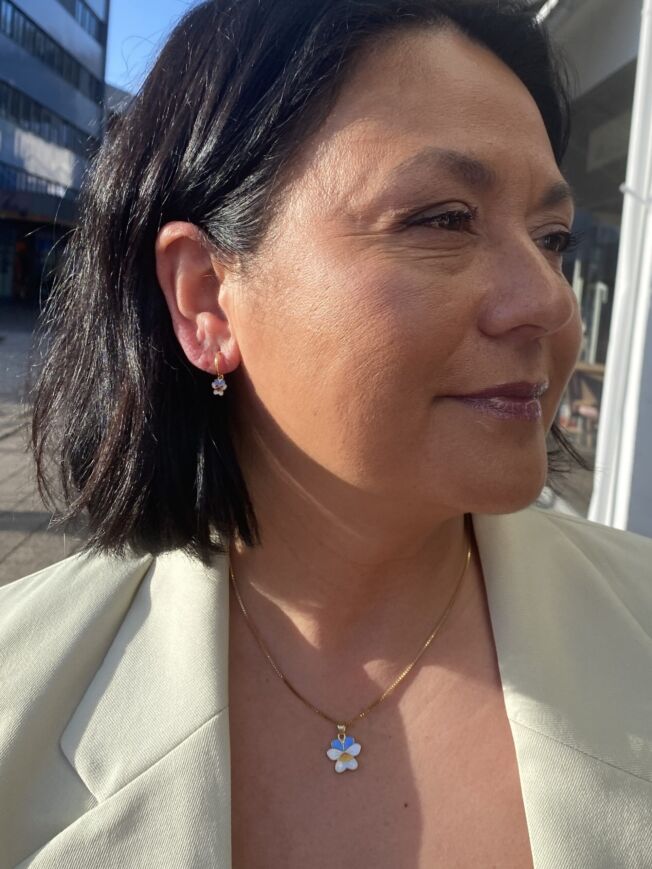 Liv anheng "Dag og natt" i forgylt sølv med blå og hvit emalje