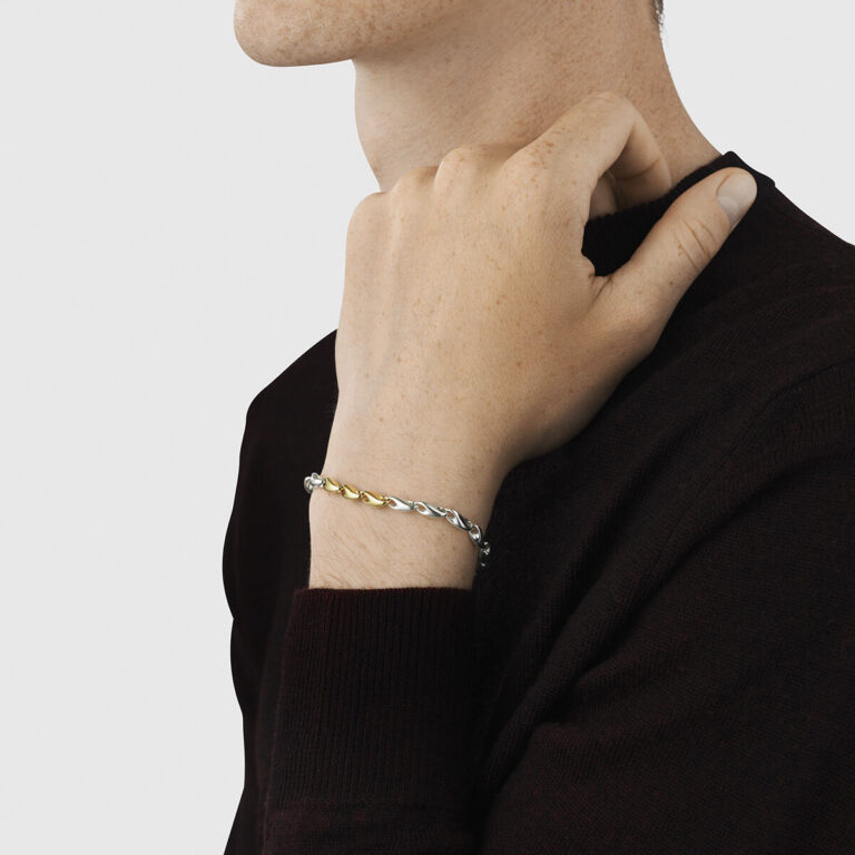 Georg Jensen "Reflect" armbånd i sølv med 3 ledd i gull