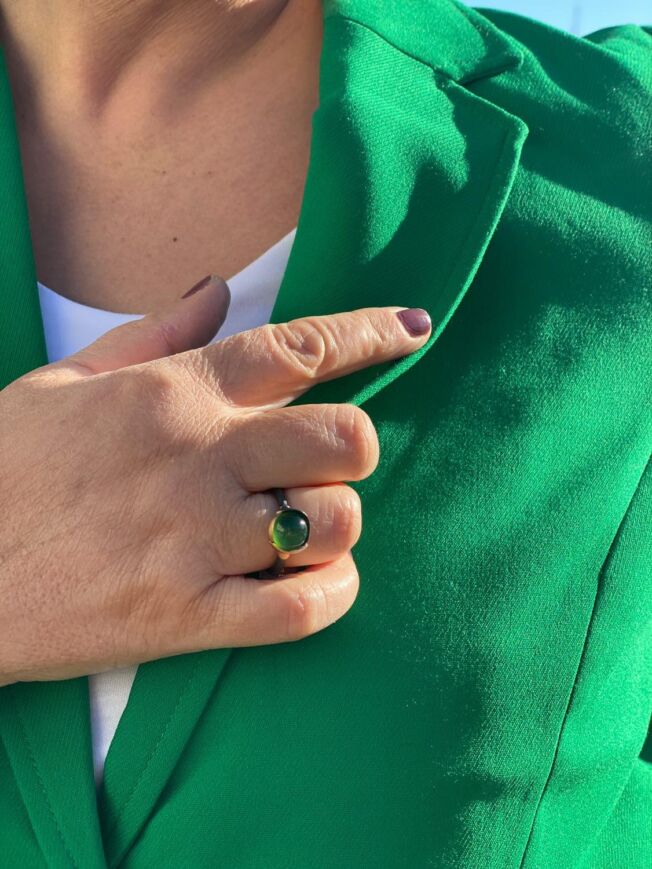 OLE LYNGGAARD COPENHAGEN Lotus ring 1 i sølv og gull med serpentin