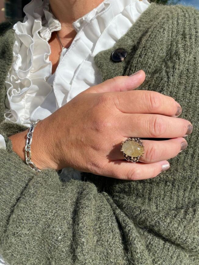 By Birdie "Ponte Rutile" ring i sølv med rutilkvarts, gult gull detaljer og diamanter