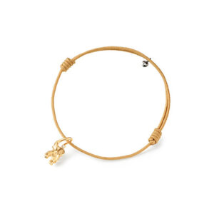 OLE LYNGGAARD COPENHAGEN Elefant My Little World armbånd/anheng i gult gull på beige snor