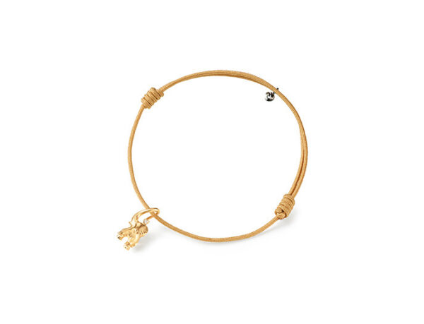 OLE LYNGGAARD COPENHAGEN Elefant My Little World armbånd/anheng i gult gull på beige snor