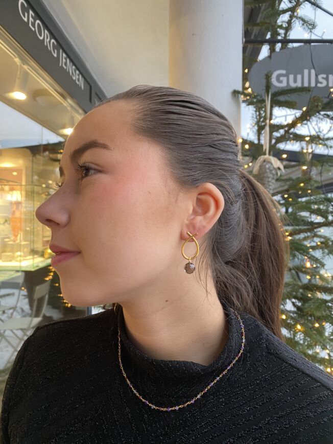 Susanne Friis Bjørner øreanheng til creoler/ øreringer med røkkvarts, forgylt sølv