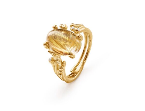 OLE LYNGGAARD COPENHAGEN  BoHo ring small i gult gull med rutilkvarts