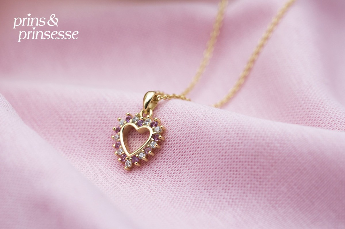 Prins og Prinsesse merke Prins og prinsesse, gult gull anheng "hjerte" lite med diamant