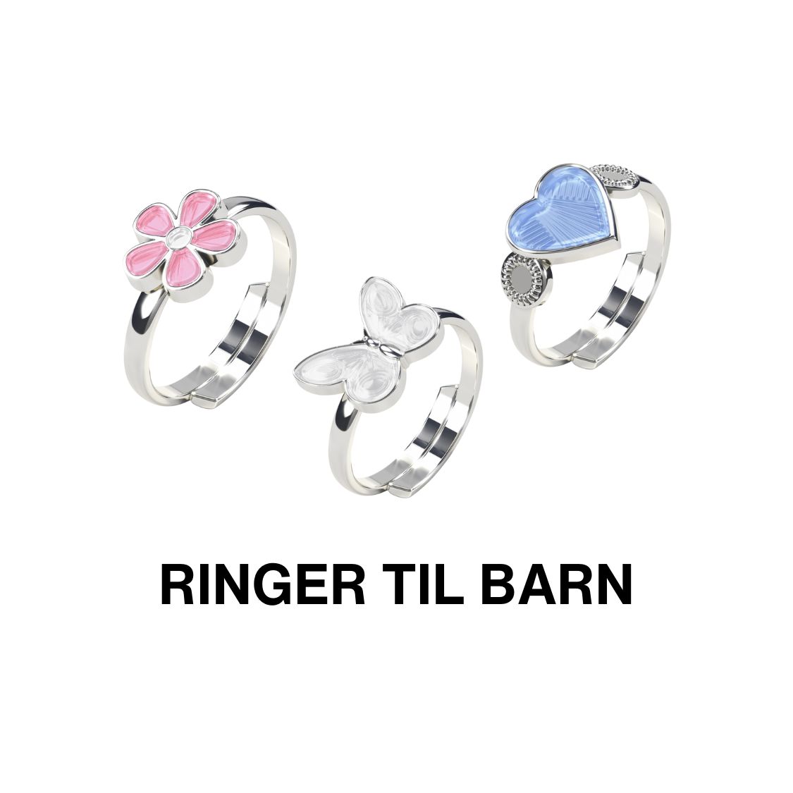 Pia og Per ring med emaljert rosa sommerfugl