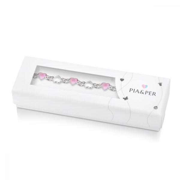 Armbånd til barn med rosa og hvite hjerter fra Pia og Per