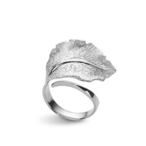 Stardust Leaf ring åpen i rhodinert sølv