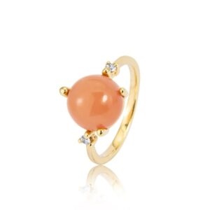 Noën "Stellini" ring i gult gull, med diamanter og ferskenfarget månesten