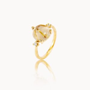 Noën "Stellini" ring i gult gull, med diamanter og rutilkvarts