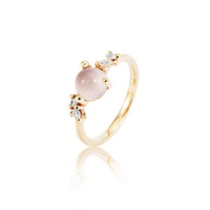 Noën "Stellini" medium ring i gult gull, med diamanter og rosenkvarts