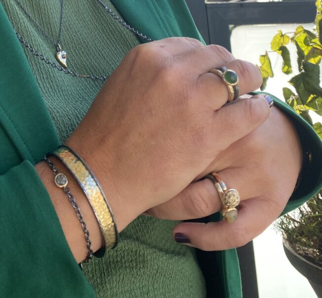 By Birdie "Chain Topka" armbånd i sølv med gult gull detaljer og diamanter