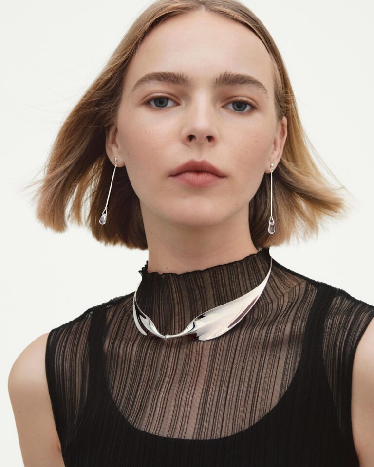 Georg Jensen “Vivianna long earring” i sølv med topas